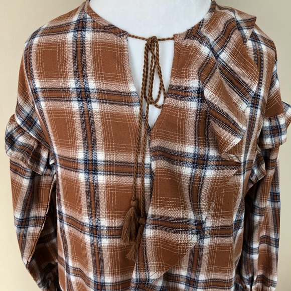 Checkered Long Sleeve Ruffled Tunic Dress - Picture 7 of 8